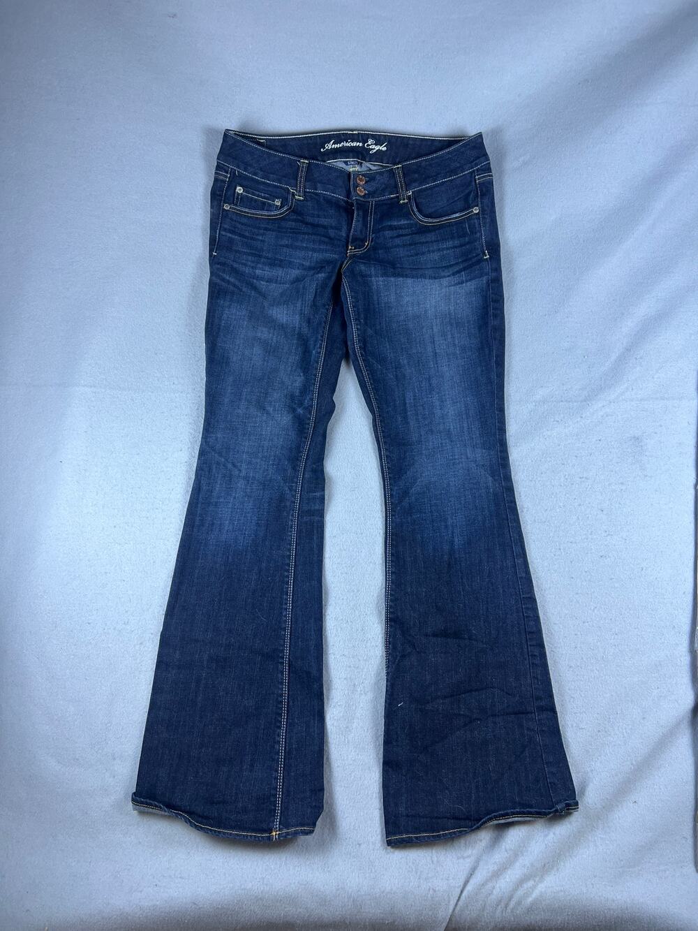 American Eagle Jeans Womens 12L Blue Flared Low Rise Dark Wash Denim Stretch Y2K